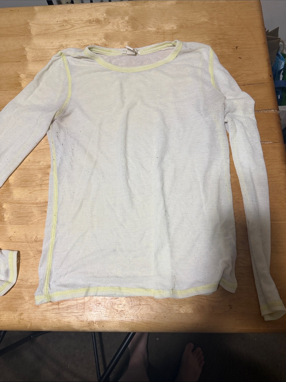 Forever 21 White Long Sleeve Top with Pale Yellow Trim